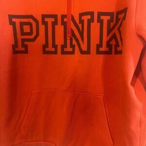 PINK Victoria Secret collar sweatshirt SZ Med. orange w/black letters -Preowned